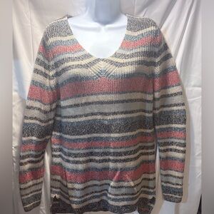LL Bean Striped Women's Sweater - Blue, Pink, Cream - Large, NWT